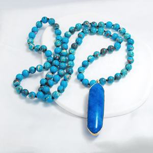 Collar de Moda Bohemia Occidental para Mujer, Collar con Colgante de Piedra Emperador de 8mm, Collar Largo con Colgante de Piedra Ovalada, Cadena para Suéter - Product Image 2