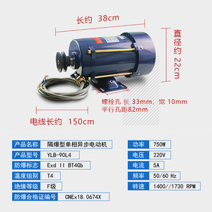 Moteur asynchrone horizontal monophasé 220V/0.75KW avec noyau en cuivre, norme nationale antidéflagrante - Product Image 2