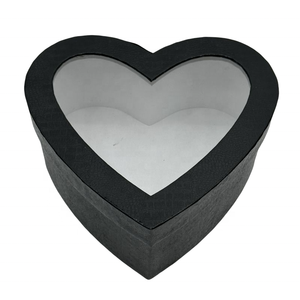 Black Love Heart Shaped Cardboard Storage Paper Box Gift Flower Packaging With Clear Window For Wedding Party