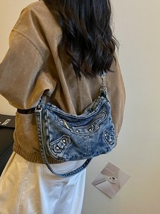 Korean Style Instagram Retro Vintage Style Button ZIP Closure All Season Portable Versatile <b>Crossbody</b> <b>Bag</b> Lazy Relaxed Shoulder - Product Image 1