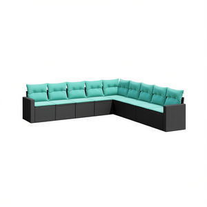Ensemble de canapés de jardin en rotin, structure en acier noir thermolaqué, mobilier d'extérieur, 10 places, design élégant, résistant aux intempéries - Product Image 1