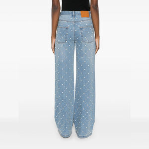 <span class=keywords><strong>Jeans</strong></span> da Donna a Vita Alta e Gamba Dritta in Perle Stile Sexy Traspiranti Larghi Casual Classici in Denim Lavato con Perline Termoadesive - Product Image 3