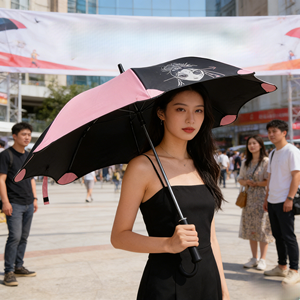 Parapluie inversé à 6 baleines, tissu pongé imperméable avec pointe arrondie, impression promotionnelle pour événements urbains et cadeaux - Product Image 4