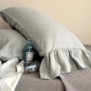 100% biancheria d'epoca biancheria da letto sham Busta Copertura del Cuscino <span class=keywords><strong>di</strong></span> <span class=keywords><strong>lino</strong></span> puro <span class=keywords><strong>federe</strong></span> con volant - Product Image 2