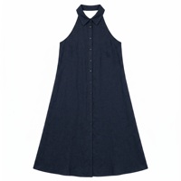 Robe longue d'été sexy sans dos en polyester à col à revers et sans manches, col halter, boutonnée, décontractée pour les vacances d'été pour femme