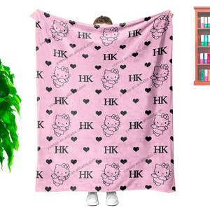 Customizable Kawaii <strong>Kitties</strong> Sanreo Cartoon <strong>Hello</strong> Animes Fleece Flannel Printed Sofa Travel Beach Throw <strong>Blankets</strong> - Product Image 2