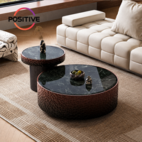 Ensemble de tables basses rondes minimalistes italiennes avec plateau en pierre de cristal, finition brillante, meubles design, vente en gros