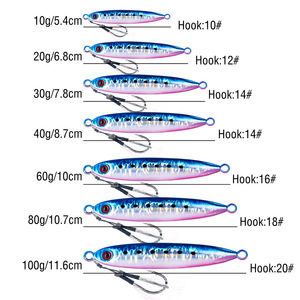 Leurre de pêche métallique lumineux et à coulée rapide, 10g, 20g, 30g, 40g, 60g, 80g, 100g, 6 couleurs - Product Image 4