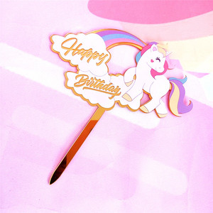 Hot New Acrylic Cake Topper Colorful Cartoon Unicorn Design para la graduación Feliz cumpleaños-Top Cake Decor Proveedor - Product Image 5