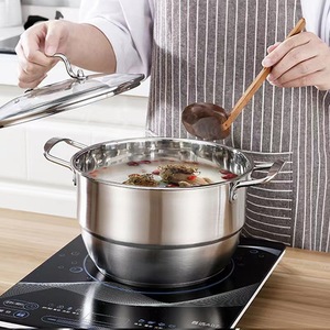 Casserole en acier inoxydable 1L compatible induction, double poignée, pour cuisinière - Product Image 3