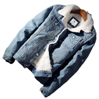 Blouson d'hiver pour homme XL, style bomber, en jean chaud avec boutons décoratifs, noir et bleu, doublure polaire plus épaisse, style décontracté, teinture unie