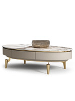 Table basse et meuble TV modernes et minimalistes pour le salon, avec un design haut de gamme en dalle de roche brillante