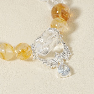 Comporre se stessi 12mm perline di quarzo chiaro naturale giallo incollato braccialetto di cristallo fiore con fascino pera gioielli in pietra curativa - Product Image 3