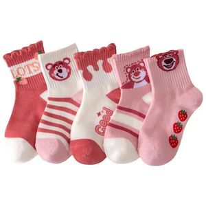 Girls Socks Pink Strawberry Bear Mid Calf Breathable Spring Autumn Baby Princess Socks - Product Image 5