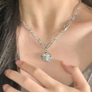 China Suppliers Wholesale Pink Zircon Chian Necklace Women Friendship Couple Heart Pendant Necklace