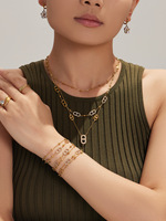 Ensemble collier et bracelet tendance Hip Hop en acier inoxydable plaqué or, serti de zircons, avec fermoir nez de pug