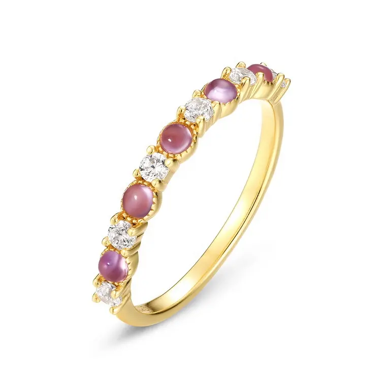 Tiny dainty gold plated inlay natural amethyst white cz sterling 925 fashion ring
