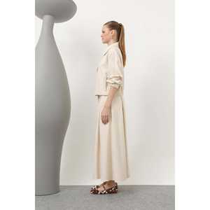 Ensemble jupe tissée pour femme, kaki clair, 14315TKS, design avec fermeture éclair discrète - Product Image 5