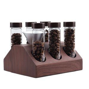 Ensemble de 6 conteneurs de stockage de grains de café à dose unique de 20g Tube de verre pour le stockage des grains de café Présentoir en métal Entonnoir - Product Image 1