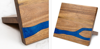 Bloc à couteaux magnétique en bois massif personnalisé avec design en résine époxy, support à couteaux magnétique en bois d'acacia de style plat pour la cuisine à domicile