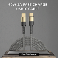 Câble de données USB-C vers USB-C PD 60W 3A, haute vitesse, plaqué or, 1,2 m, tressé en nylon, puce intelligente, charge rapide pour iPhone Samsung