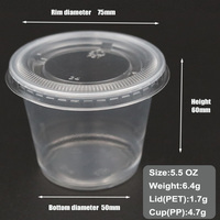 Gobelet jetable transparent en plastique de 160 ml (5,5 oz) avec couvercle pour desserts, gâteaux, yaourts, poudings et sauces, idéal pour la restauration et les événements.