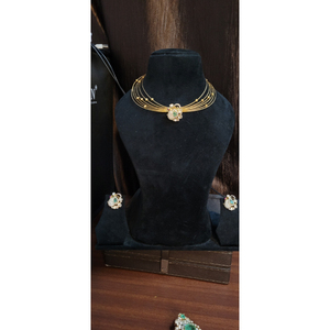 92.5 sterling silver Hasli necklace set features a gold-plated multi-layer design pendant central green <b>emerald</b> stone set - Product Image 1