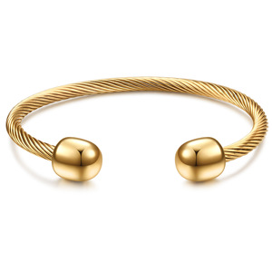 Cable Fashion Open Bangle 62mm Stainless Steel <b>Bracelet</b> <b>Ball</b> Shape Unisex Jewelry Rose Gold Gold Steel Color - Product Image 5