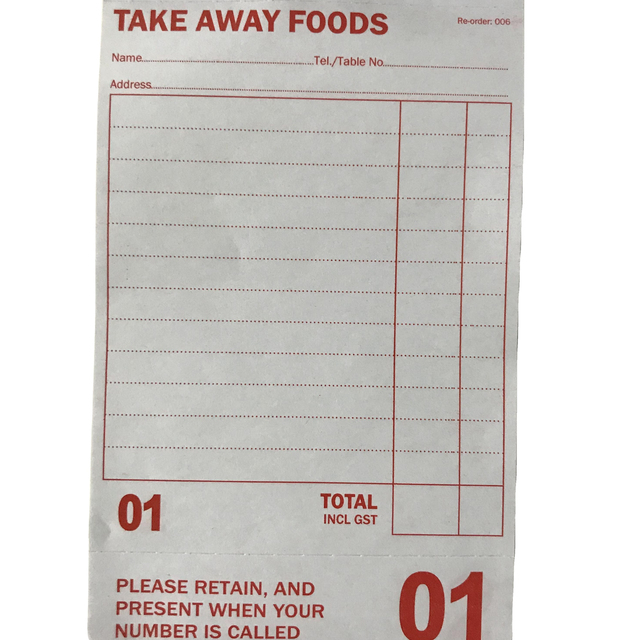 2024 Customized AU Docket Book Offset Paper & Cardboard One Part Carbonless Restaurant Order Pad Waiter Bill