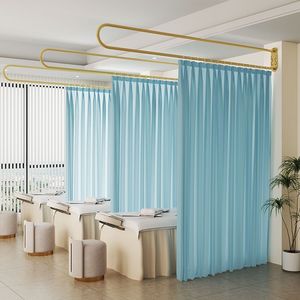 Séparateur de pièce <span class=keywords><strong>pour</strong></span> salon de beauté Cloison d'intimité Diviseur de pièce en forme de U Support mural en métal Crochets plats blancs Rideau médical - Product Image 4
