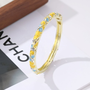 Bracelets à charnière en émail cloisonné multicolore avec strass à petits points plaqués or et cristaux, bijoux en gros pour femmes - Product Image 2