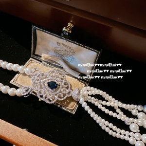 Collana Vintage Placcata <span class=keywords><strong>Oro</strong></span> con Fiori Intrecciati, Pendente con Zaffiro Blu Mare Profondo, Perla <span class=keywords><strong>d</strong></span>'Acqua di Tahiti, Zircone e Perla per Feste - Product Image 5