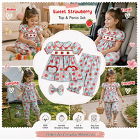 Ensemble de pantalon en coton 100% certifié CPSIA, imprimé fraises, brodé, avec poches en forme de cœur, pour filles de 2 à 8 ans, de la marque Puresun