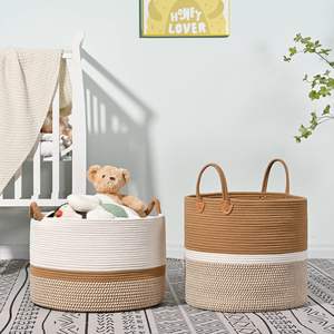 Panier à linge tissé de qualité supérieure pour bébé, panier de rangement en corde de coton tissée pour couvertures, jouets de bébé avec poignées pour chambre d'enfant - Product Image 4