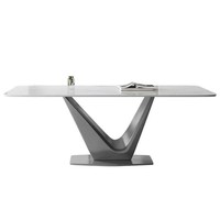 Table à manger rectangulaire réglable en vente chaude, base géométrique élégante, surface en pierre frittée/marbre de qualité supérieure, 6 places, maison moderne