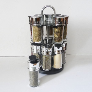 Hộp Đựng Gia Vị Thủy Tinh Với Giá Đỡ Gia Vị Quay Tròn Màu Đen - Product Image 5