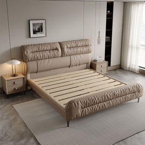 Cama Minimalista de Cuero Denlais de 1.8m, Tapizada en Madera Sólida, Moderna, para Recámara Principal, con Función de Masaje - Product Image 2