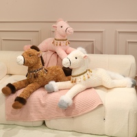 En gros, Grande peluche poney moelleuse et mignonne avec collier à pompon, pour canapé, lit et coussin de repos