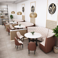 Ensemble de banquettes de restaurant en cuir blanc moderne, mobilier commercial pour café, canapé demi-cercle et table à manger en marbre artificiel