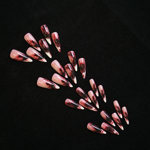 Faux ongles à presser extra longs, style stiletto, motif <span class=keywords><strong>tache</strong></span> de sang, French manucure gothique, réutilisables, amovibles, en acrylique, pour Halloween - Product Image 4