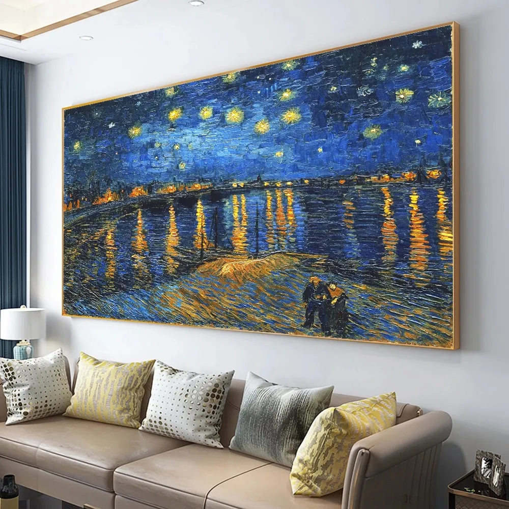 Звездная ночь на реке Рон, Винсент Ван Гог, известный художник-импрессионист, настенные картины на холсте
