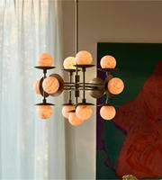 Lustre moderne américain décoratif en pierre d'albâtre espagnole naturelle, luminaire suspendu rond en albâtre pour salon
