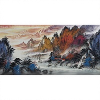 Grande Peinture Paysagère Traditionnelle Chinoise Bleu-Vert Peinte à la Main Lingfeng Art Gallery sur Papier Xuan, Style Encre Lavée, pour Salon et Hôtel