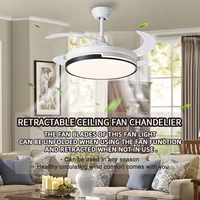 Ventilateur de plafond de cuisine moderne à LED rétractable et pliable de 42 pouces, avec télécommande et variateur d'intensité, design luxueux et profil bas