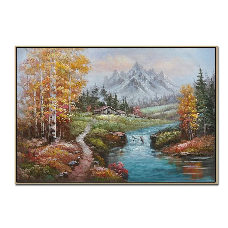 Paisaje Natural de árbol, paisaje Natural, pintura al óleo de pueblo, imagen para pintar