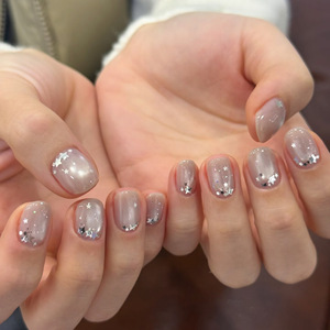 Uñas postizas populares al por mayor de China, uñas postizas negras francesas de media cubierta con diamantes, uñas postizas hechas a mano - Product Image 6