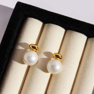 ต่างหูเม็ดกลมสแตนเลสแท้18K สำหรับผู้หญิงทันสมัยต่างหูไข่มุกเม็ดกลมแบบคลาสสิก - Product Image 6