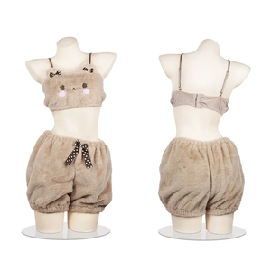 YuBon Cartoon-Bär Plüsch-Pyjama-Set BH Kürbis-Shorts Panty Winter Flauschig Gepolstertes Tube-Top Unterwäsche Anime Dessous-Sets für Mädchen - Product Image 6