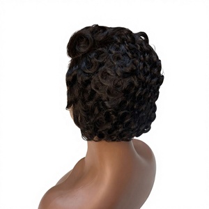 Perruques en <span class=keywords><strong>cheveux</strong></span> humains brésiliens en gros, courtes, avec dentelle frontale coupée, petites, sans colle, pré-épilées, frisées, avec <span class=keywords><strong>frange</strong></span>, noir naturel pour - Product Image 6