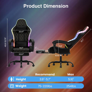 AJUNION RGB LED <strong>Gaming</strong> <strong>Chair</strong> With Remote Control Adjustable Height Computer <strong>Chair</strong> PU Leather Racing Style For Gamers - Product Image 2
